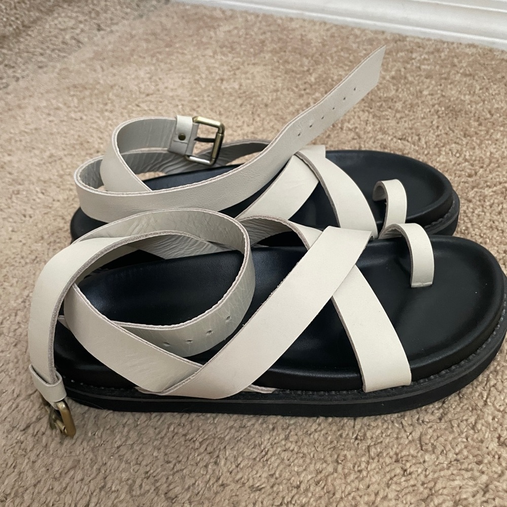 Liberté Leather Bronte Sandal - Chunky Cream & Black, Adjustable Straps